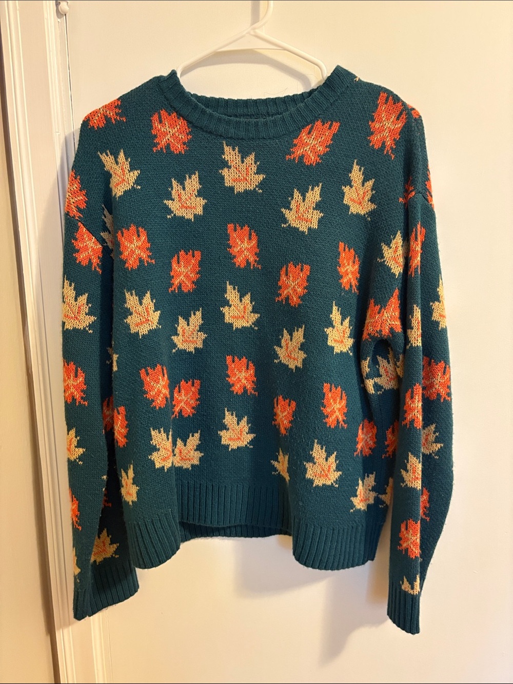 Teal Leaf Print Sweater